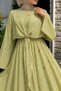 Floral Patterned Buckled Chiffon Dress Tsd260256 Green - 4