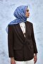 Soft Cotton Scarf Blue Silver Mink Geometric Patterned Light Textured 90X90 - 4