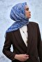 Soft Cotton Scarf Blue Silver Mink Geometric Patterned Light Textured 90X90