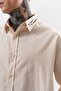 Men's Embroidery Detailed Poplin Oversize Shirt Beige - 5