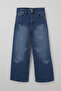 Girl's Jeans with Butterfly Embroidery, Ages 5-9, Blue - 3