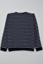 Boy's Sweatshirt with Emblem Detail Striped Ages 4-8, Navy Blue - 3