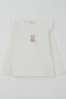 Girl's Long Sleeve T-Shirt with Rabbit Appliqué and Floral Embroidery, Ages 2-6, Ecru - 3