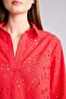 100% Cotton Oversized Shirt Collar Embroidered Long Sleeve Red Blouse G8828Ax26Sm - 6