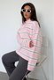 Pink Polo Neck Striped Women's Knitwear Sweater Mg2469 - 7