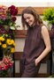 Women's brown 100% linen pleated front sleeveless blouse - 3
