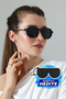 Women's Black Oval Frame Black Glass Gold Detail Handle Sunglasses