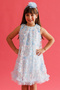 Blue Floral Embossed Girls' Dress - Ivory - 3