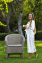 Pure Silk Lace Detailed Long Dressing Gown - Pearl White - 4