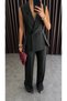 Double-Breasted Collar with Pleated Detail Two-Piece Suit - 8