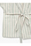 Linen Blend Waist Detailed Striped Sleeveless Blazer Jacket with Pockets - 8