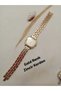 Chain Cord Gold Color Minimal Square Number Model Women's Wristwatch, Gold Color Case, White Color Dial
