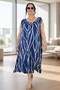 Front and Back Kayak Collar Jopone Sleeves (Without Sleeves) Ethnic Patterned Full Lycra Large Size Flared Dress - 3