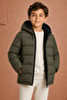 Boy's Khaki Fleece Hooded Waterproof Wind Resistant Pocket Puffer Winter Coat - 3