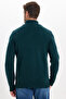 Men's Slim Fit Slim Fit Dobby Zippered Green Stand Collar Knitwear Sweater - 7