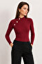 Women's Burgundy Long Sleeve Button Accent Piece Blouse - 5