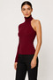 One Shoulder Long Sleeve Burgundy Ribbed Knit Blouse - 6