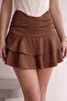 Women's High Waist Belted Gathered Two Layers Ruffle Mini Shorts Skirt - 2