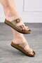 Women's Beige Daily Slippers, Single Toe, Adjustable Buckle, Comfortable Cork Sole Sandals 34162 - 2