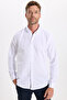 Men's Slim Fit Slim-Cut Long Sleeve Cotton Oxford Texture Easy-Iron White Button-Down Collar Shirt