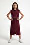 Burgundy Zero-Sleeve Crop Top and Slit Detailed Skirt Set for Girls 24006 - 4