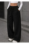 Women's Black Gabardine Washed Linen Trousers with Pockets