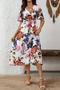 New Season Women's Short-Sleeved Double-Breasted Collar Side Lace-Up Patterned Single Jersey Midi Holiday Dress - 4