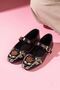 Mantova Black Crinkled Patent Leather Flower Embroidered Gold Buckle Belted Ballerinas - 4