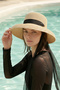 Wide Brim Ribbon Tie Detail Curved Straw Hat 2126 Beige - 3
