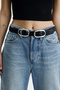 Wide Leg Denim Jean Pants with Stitching Detail - 6