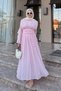 Women's Pleated Waist Belted Tulle Detail Dress Pink