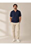 Half Zipper Premium Navy Blue Polo Collar Knitwear T-Shirt - Cotton & Tencel - 2