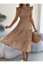Beige Mock Neck Tiered Midi Dress - 6