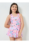 Girls Pink Printed Swimsuit with Shorts
