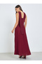 Maroon Pleated Bandeau Maxi Evening Dress - 5