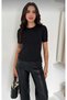 Women's Stone Embellished Crew Neck Slim Fit Short Sleeve T-Shirt - 4
