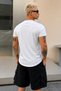 Men's Oval Hem Wide Collar 100% Cotton Short Sleeve T-Shirt - 3