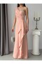 Powder Color One-Shoulder Stone Embellished Flounce Evening Dress - 6