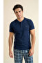 Navy Blue Cotton Lycra Men's Short Sleeve Pajama Set - 3