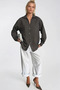 Women's Khaki Striped Off-Shoulder Oversize Shirt - 2