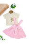 Dar Kalip! Baby Girl Ribbed Fabric Salopet Skirt and T-Shirt 2-Piece Stylish Holiday Set 9-24 Months - 5