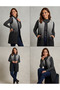 Leopard Patterned Long Knit Vest with Zero Collar, Zipper and Pockets - 2