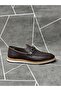 Brown Genuine Leather Buckle Loafer Shoes - 3