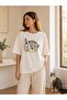 Women's Oversize Feather Textured Cat Printed Cotton T-Shirt