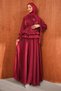 Burgundy Balloon Sleeve Waist Detailed Evening Dress - 3