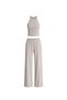 Women's Beige Halter Neck Textured Two-Piece Set with Elastic Waist Pants - 3