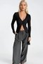 Women's Black Lace Detailed Buttoned Ribbed Relaxed Cut Blouse - 3