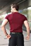 تي شيرت رجالي ذو لون أحمر كلاريت بقصة ضيقة ونصف أزرار E7186 - 4