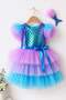 Girl's Mermaid Dress Tulle Princess Evening Dress Sequin Shiny Costume Tutu Dress with Hair Clip Party East