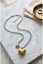 Stylish Design Silver Color Beaded Gold Color Stainless Heart Necklace - 3
